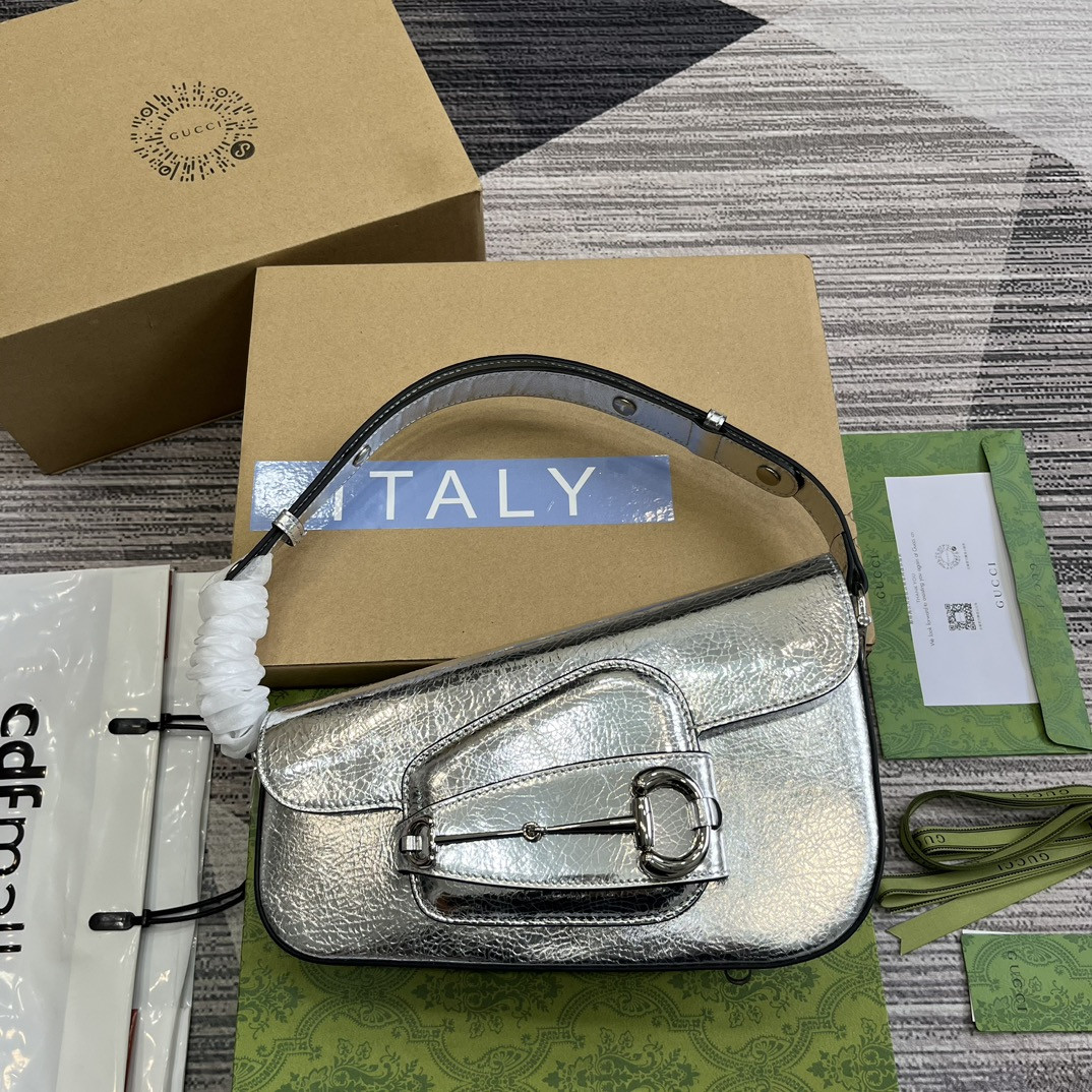 GUCCI HORSEBIT 1955 SMALL SHOULDER BAG Metallic silver 10.4 x 6.7-4.1 x 3.1-1.6 - Image 2