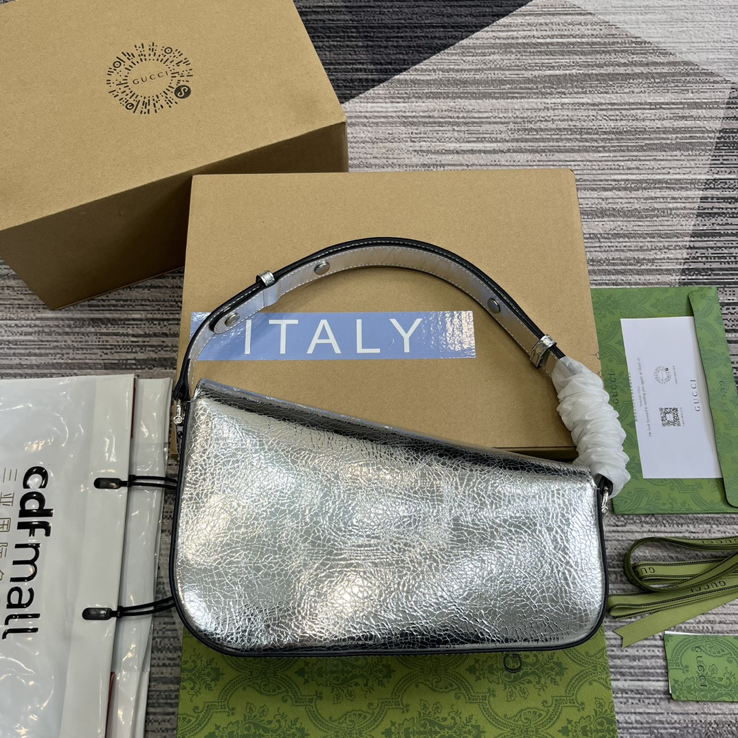 GUCCI HORSEBIT 1955 SMALL SHOULDER BAG Metallic silver 10.4 x 6.7-4.1 x 3.1-1.6 - Image 3