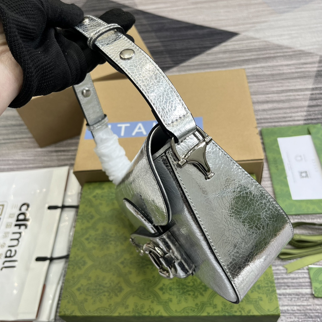 GUCCI HORSEBIT 1955 SMALL SHOULDER BAG Metallic silver 10.4 x 6.7-4.1 x 3.1-1.6 - Image 4