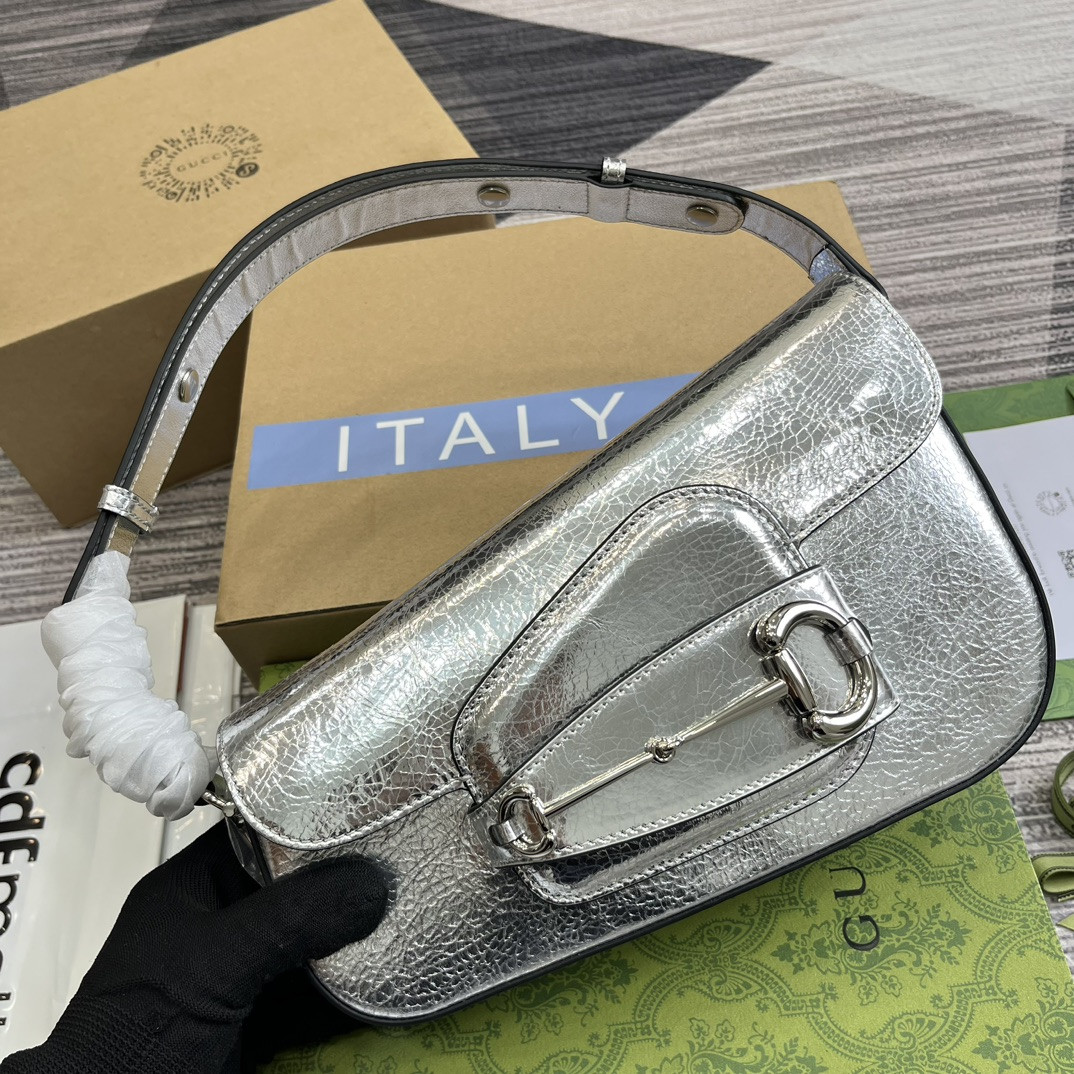 GUCCI HORSEBIT 1955 SMALL SHOULDER BAG Metallic silver 10.4 x 6.7-4.1 x 3.1-1.6 - Image 5