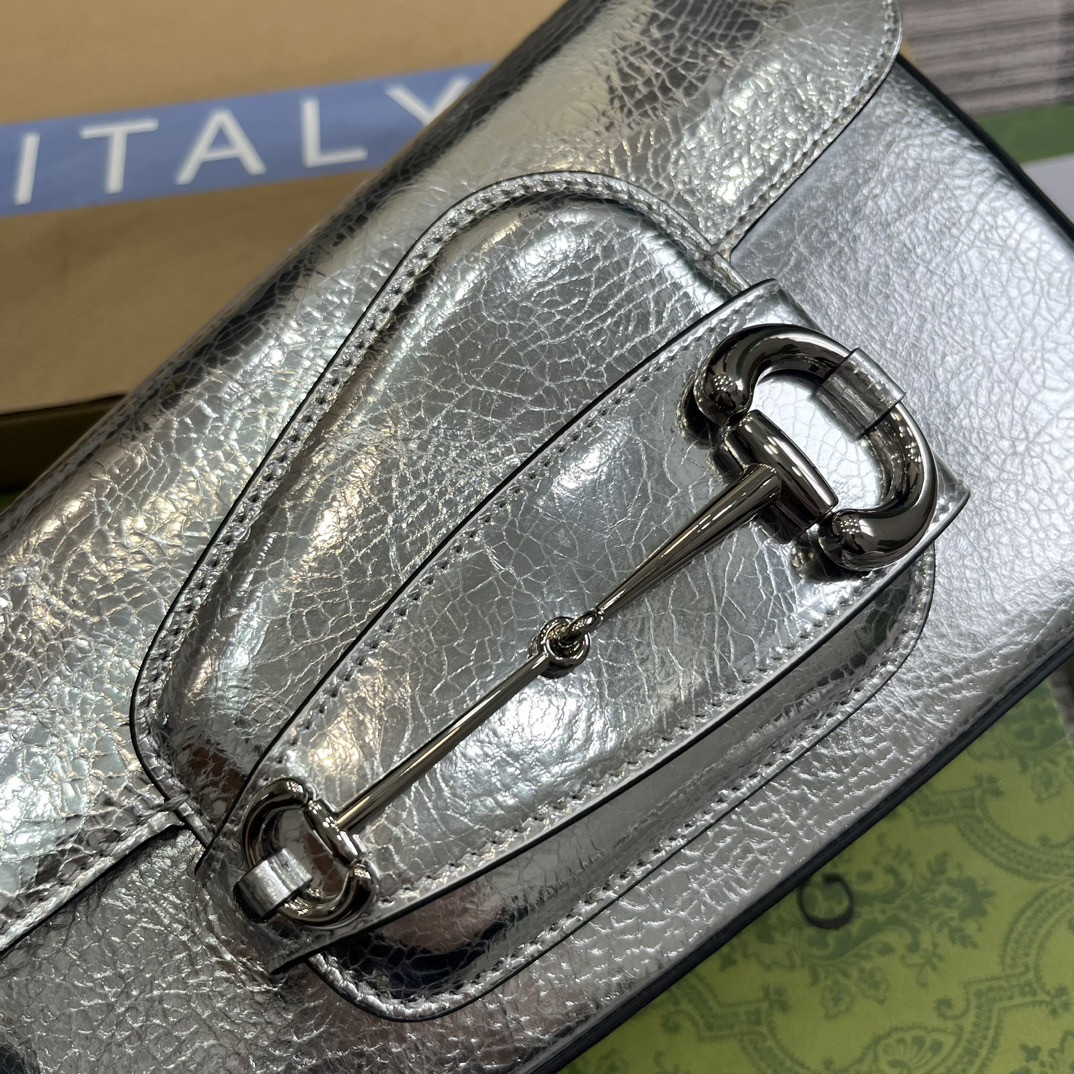 GUCCI HORSEBIT 1955 SMALL SHOULDER BAG Metallic silver 10.4 x 6.7-4.1 x 3.1-1.6 - Image 6