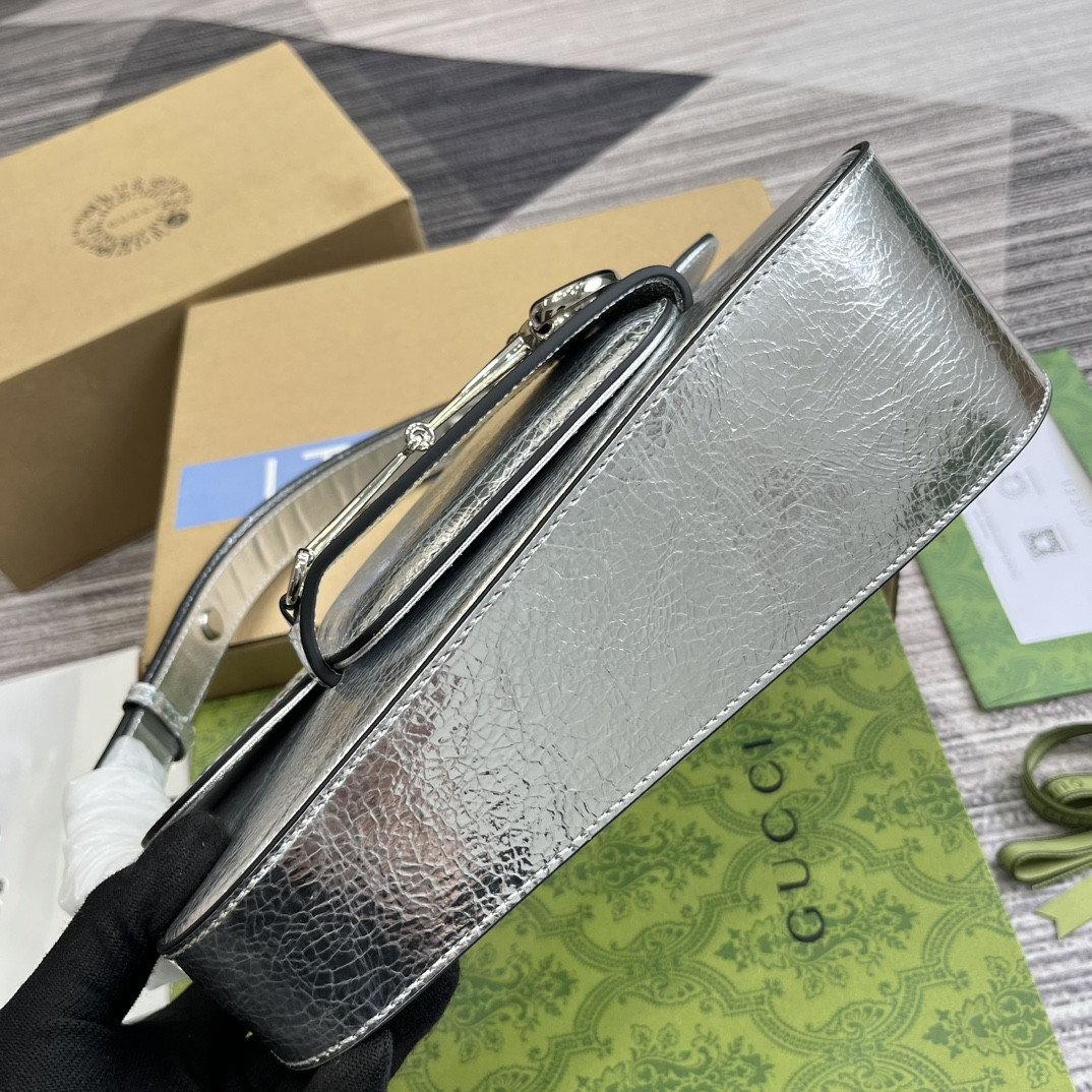 GUCCI HORSEBIT 1955 SMALL SHOULDER BAG Metallic silver 10.4 x 6.7-4.1 x 3.1-1.6 - Image 7
