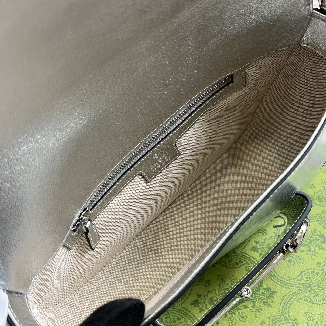 GUCCI HORSEBIT 1955 SMALL SHOULDER BAG Metallic silver 10.4 x 6.7-4.1 x 3.1-1.6 - Image 9