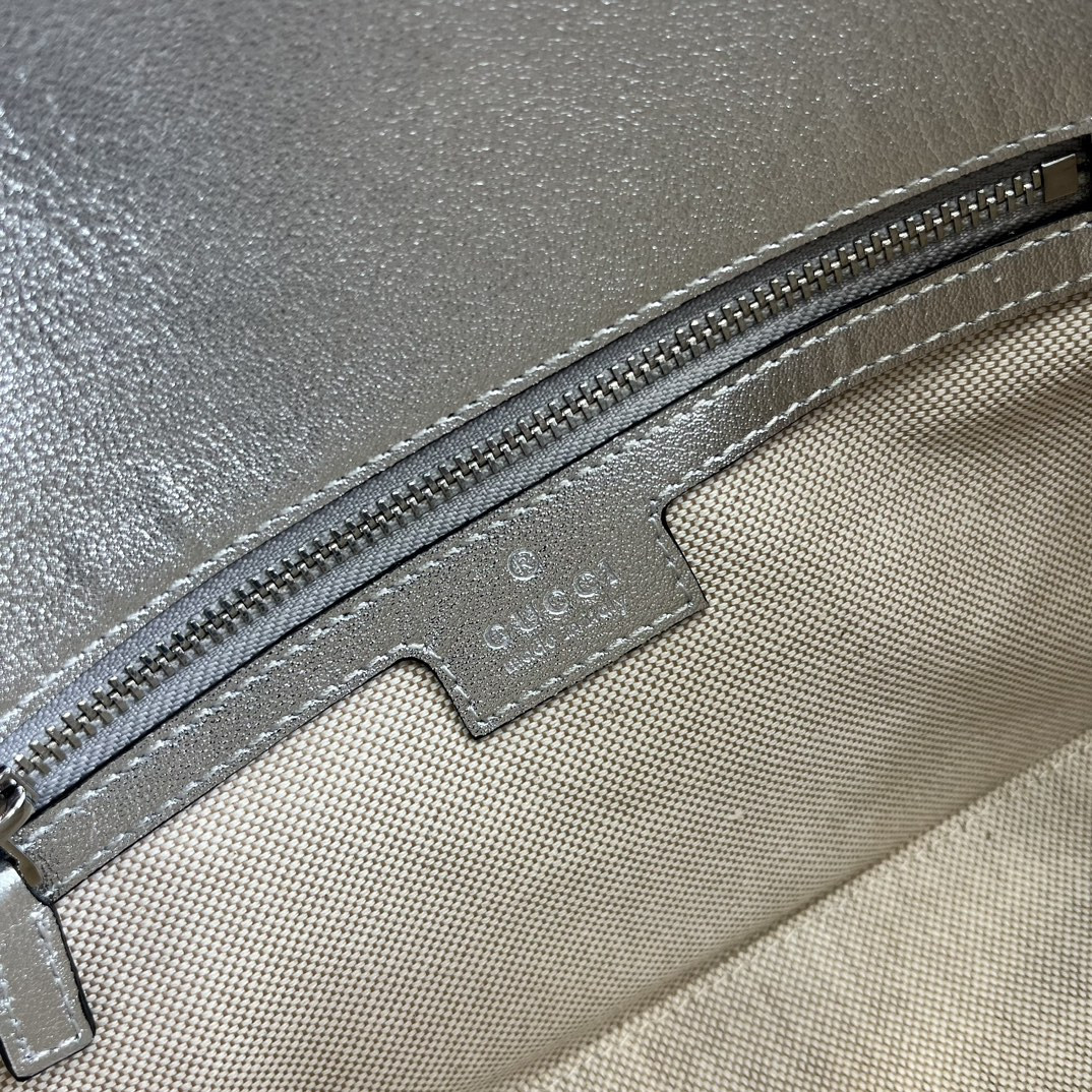 GUCCI HORSEBIT 1955 SMALL SHOULDER BAG Metallic silver 10.4 x 6.7-4.1 x 3.1-1.6 - Image 10