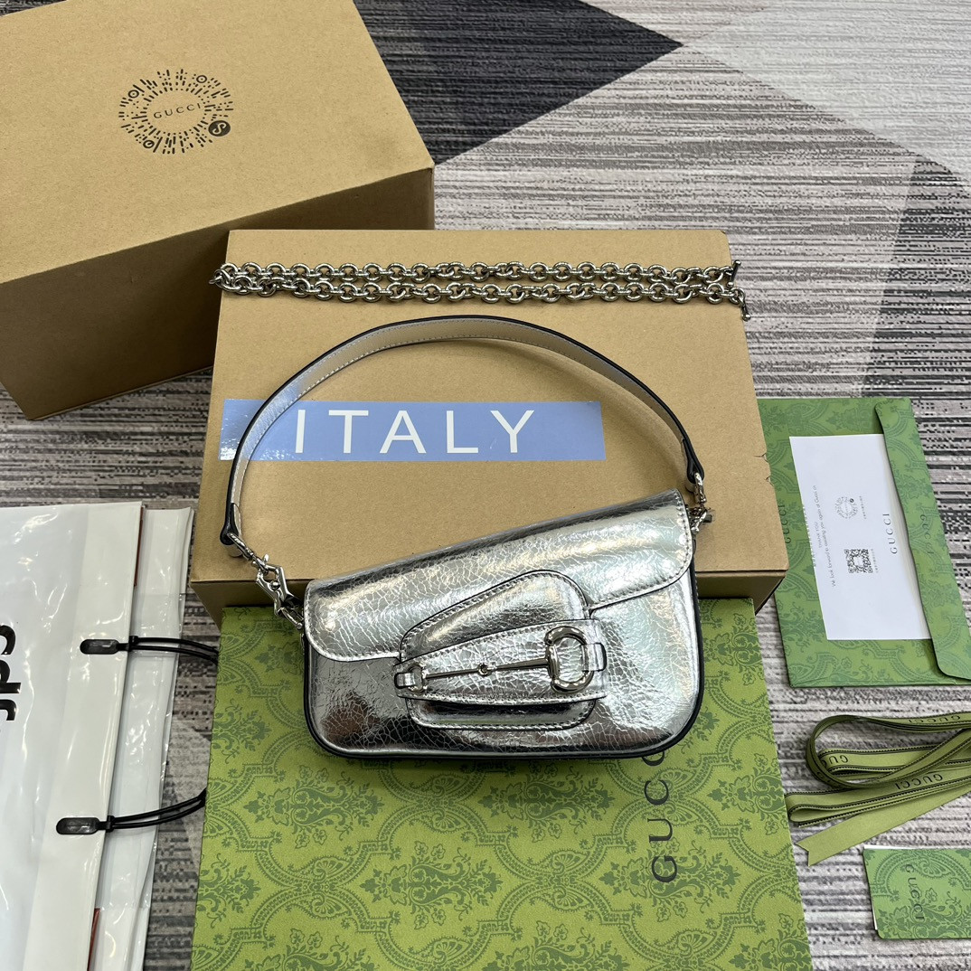 GUCCI HORSEBIT 1955 MINI SHOULDER BAG SILVER 7.7 x 5-3.1 x 2.4-1.2 - Image 2