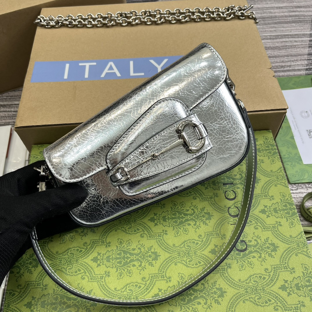 GUCCI HORSEBIT 1955 MINI SHOULDER BAG SILVER 7.7 x 5-3.1 x 2.4-1.2 - Image 5