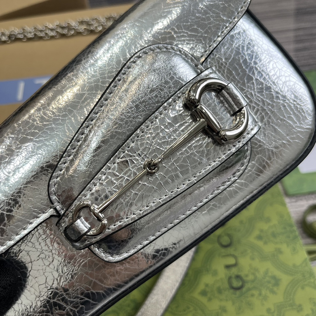GUCCI HORSEBIT 1955 MINI SHOULDER BAG SILVER 7.7 x 5-3.1 x 2.4-1.2 - Image 6