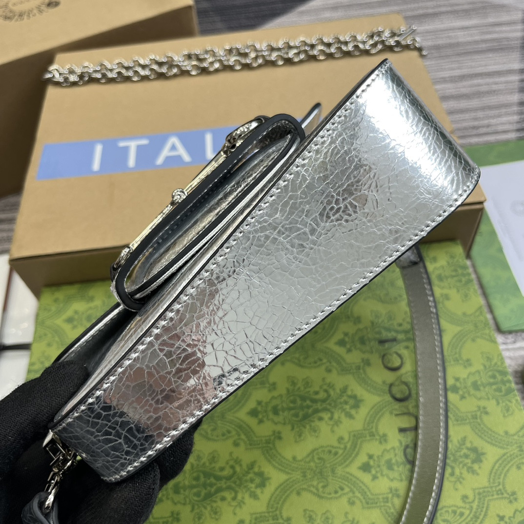 GUCCI HORSEBIT 1955 MINI SHOULDER BAG SILVER 7.7 x 5-3.1 x 2.4-1.2 - Image 7