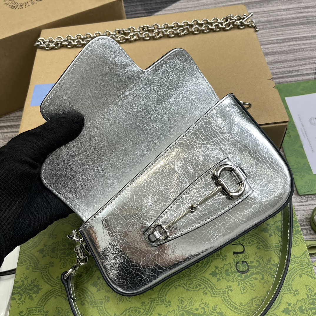 GUCCI HORSEBIT 1955 MINI SHOULDER BAG SILVER 7.7 x 5-3.1 x 2.4-1.2 - Image 8