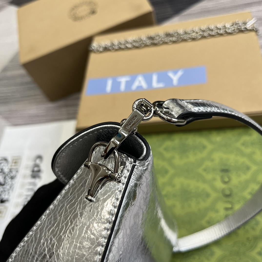 GUCCI HORSEBIT 1955 MINI SHOULDER BAG SILVER 7.7 x 5-3.1 x 2.4-1.2 - Image 9