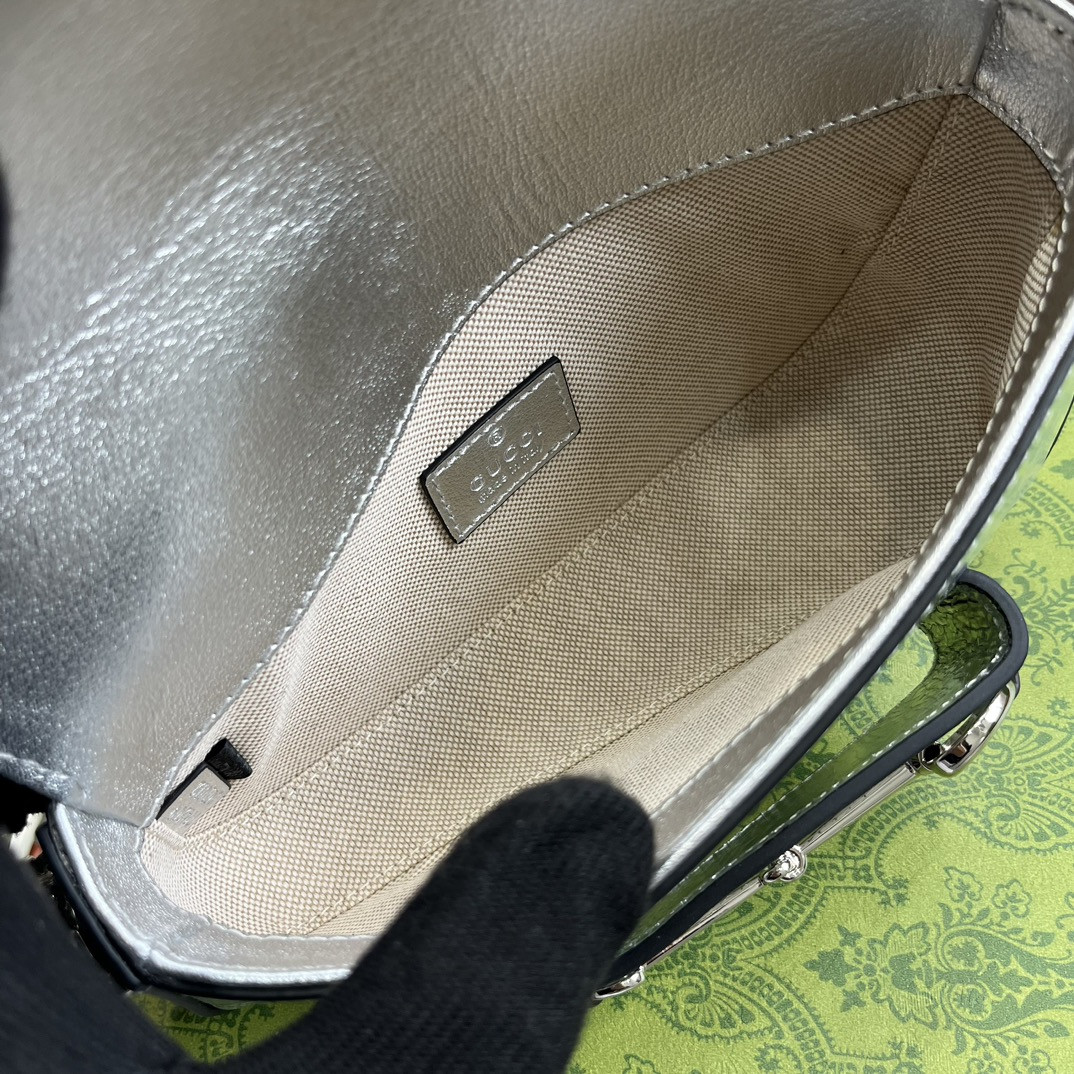 GUCCI HORSEBIT 1955 MINI SHOULDER BAG SILVER 7.7 x 5-3.1 x 2.4-1.2 - Image 10