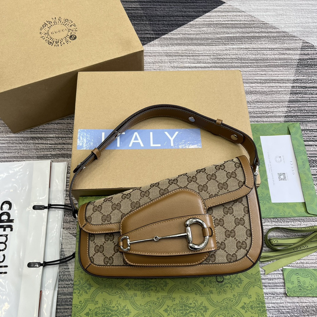 GUCCI HORSEBIT 1955 SMALL SHOULDER BAG Brown 10.4 x 6.7-4.1 x 3.1-1.6