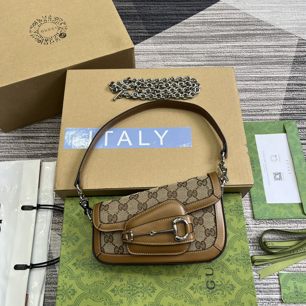GUCCI HORSEBIT 1955 MINI SHOULDER BAG BROWN 7.7 x 5-3.1 x 2.4-1.2