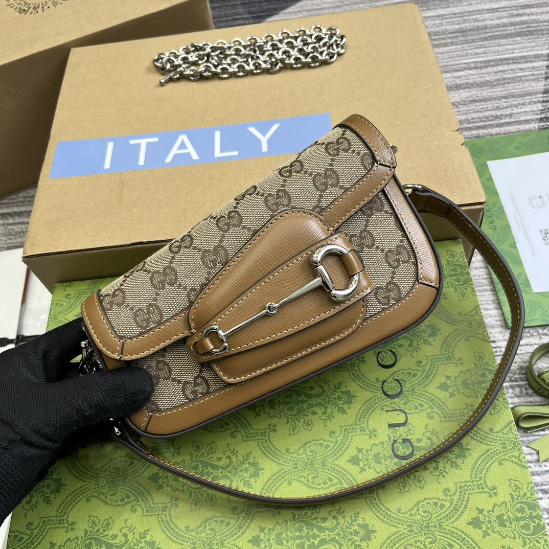 GUCCI HORSEBIT 1955 MINI SHOULDER BAG BROWN 7.7 x 5-3.1 x 2.4-1.2 - Image 5
