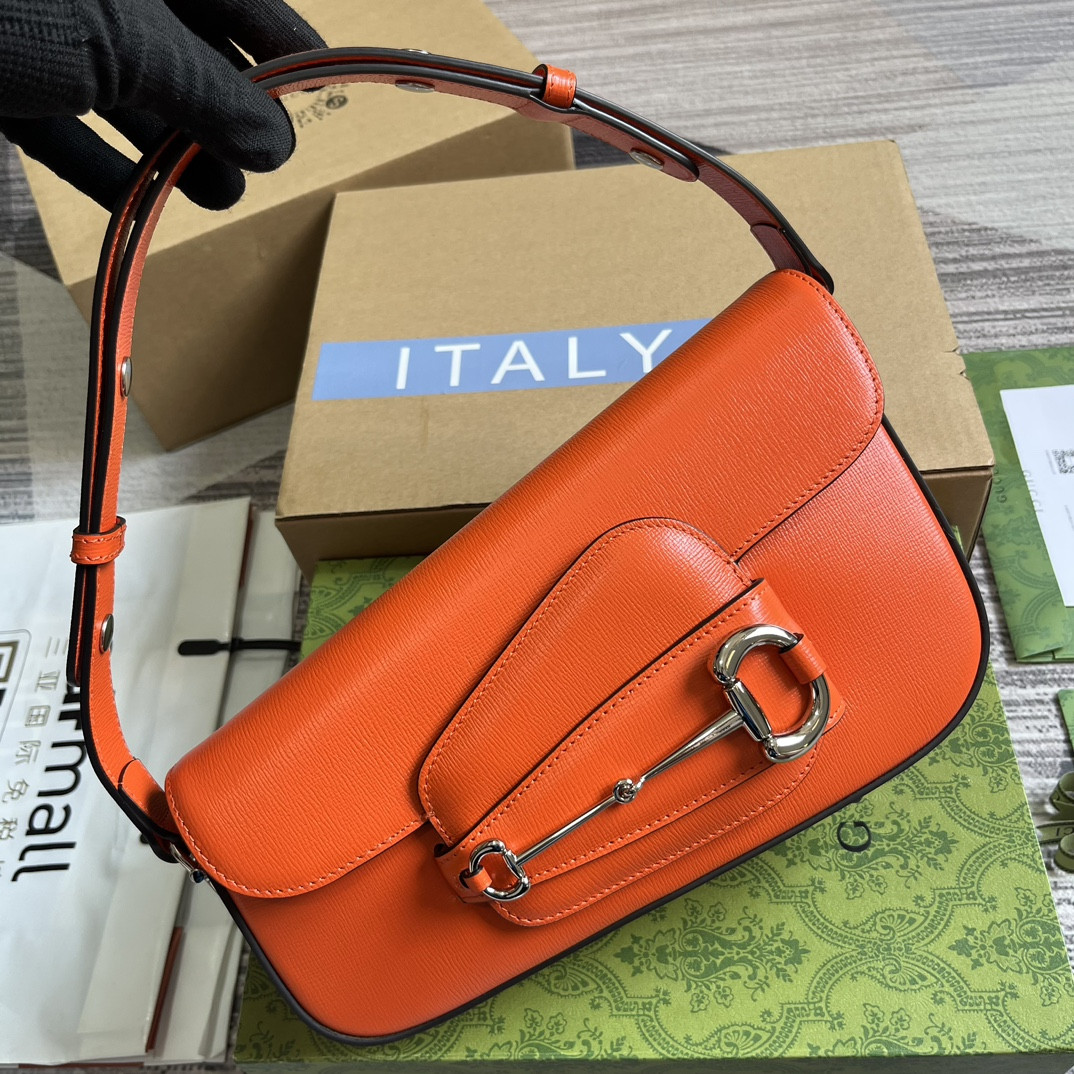 GUCCI HORSEBIT 1955 SMALL SHOULDER BAG ORANGE 10.4 x 6.7-4.1 x 3.1-1.6 - Image 5