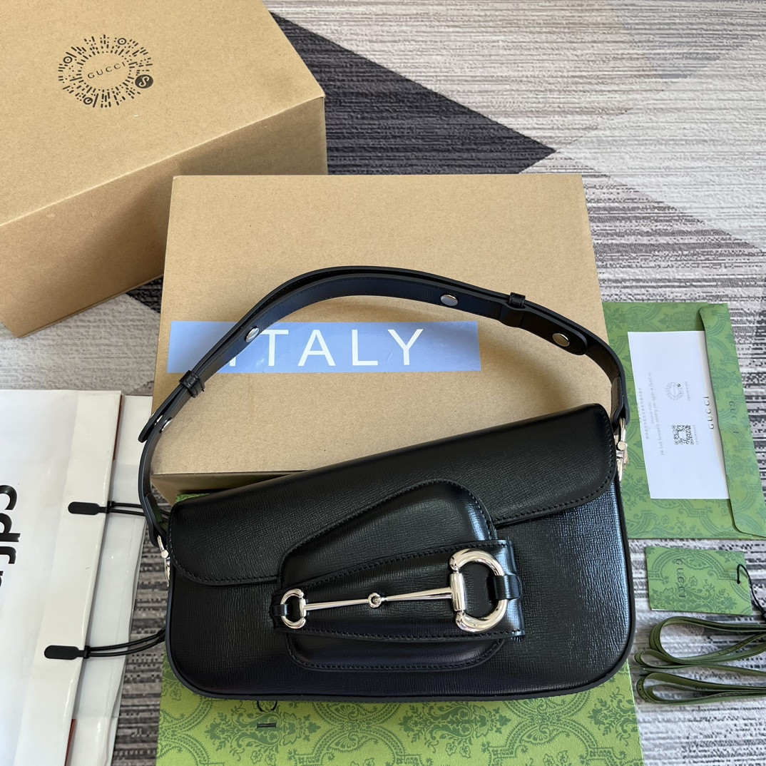 GUCCI HORSEBIT 1955 SMALL SHOULDER BAG Black 10.4 x 6.7-4.1 x 3.1-1.6