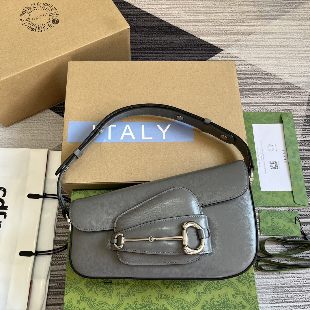 GUCCI HORSEBIT 1955 SMALL SHOULDER BAG GRAY 10.4 x 6.7-4.1 x 3.1-1.6
