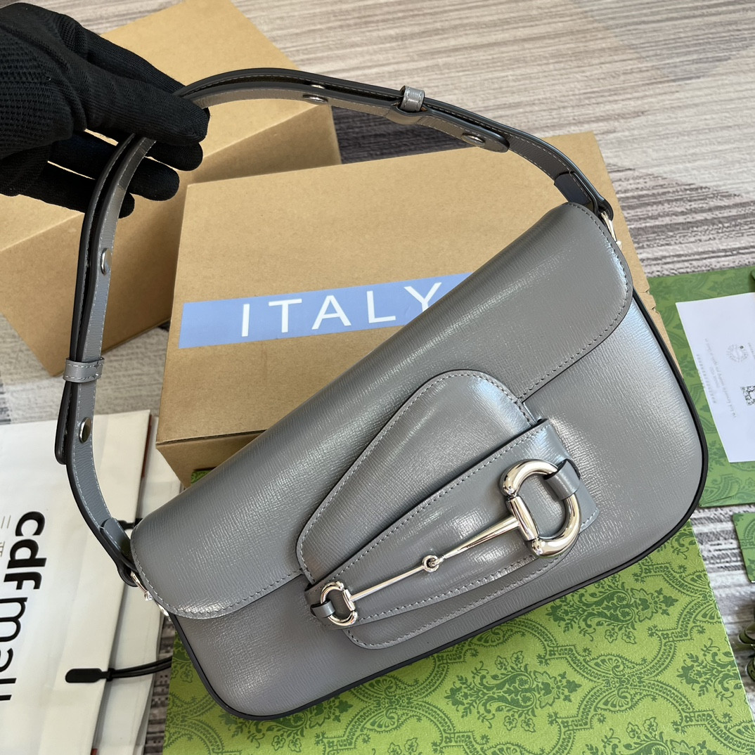 GUCCI HORSEBIT 1955 SMALL SHOULDER BAG GRAY 10.4 x 6.7-4.1 x 3.1-1.6 - Image 5