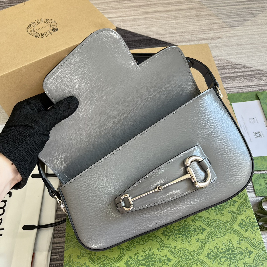 GUCCI HORSEBIT 1955 SMALL SHOULDER BAG GRAY 10.4 x 6.7-4.1 x 3.1-1.6 - Image 7