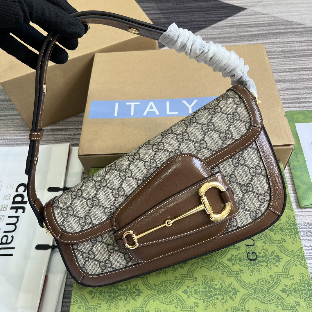 GUCCI HORSEBIT 1955 SMALL SHOULDER BAG Beige Brown 10.4 x 6.7-4.1 x 3.1-1.6 - Image 5