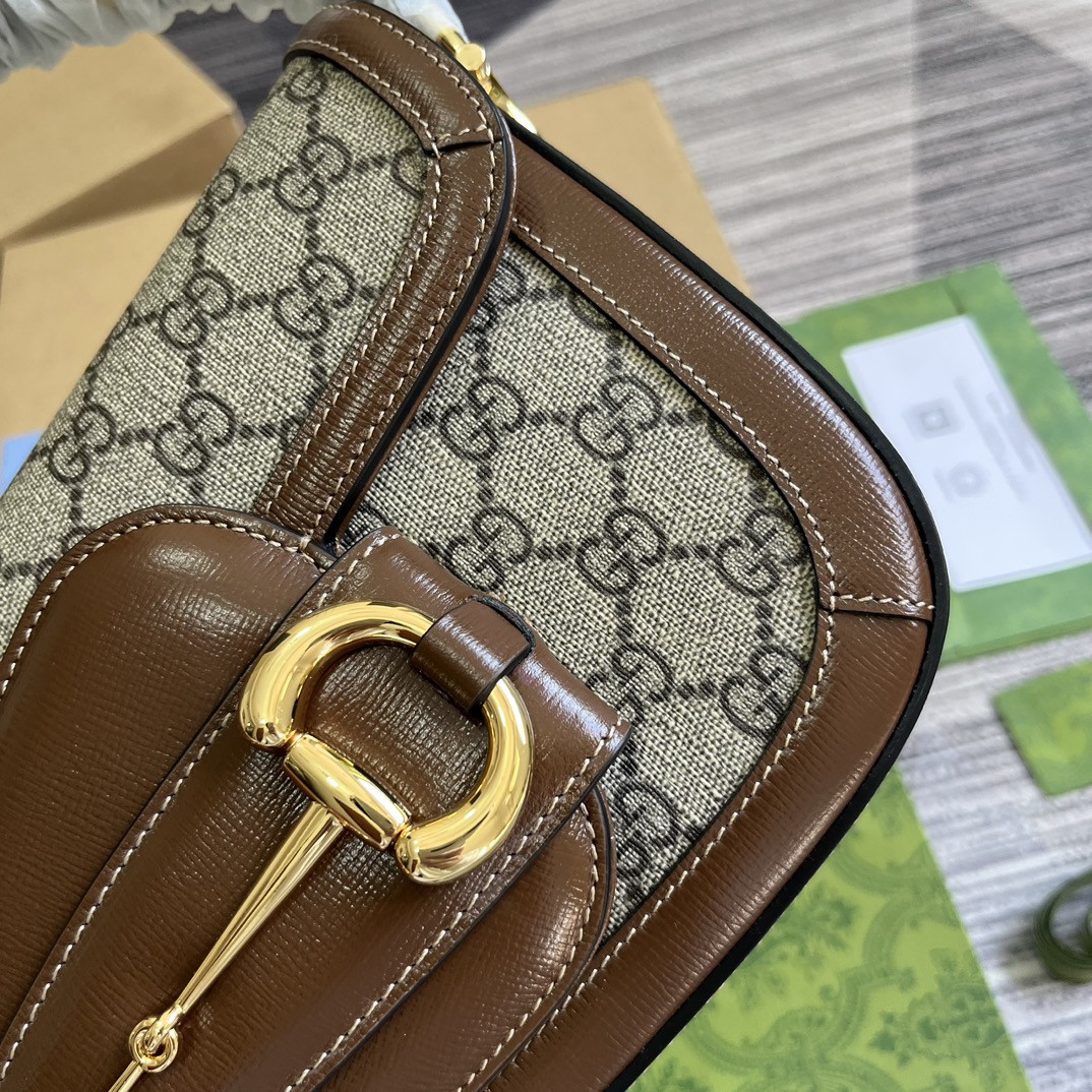 GUCCI HORSEBIT 1955 SMALL SHOULDER BAG Beige Brown 10.4 x 6.7-4.1 x 3.1-1.6 - Image 8