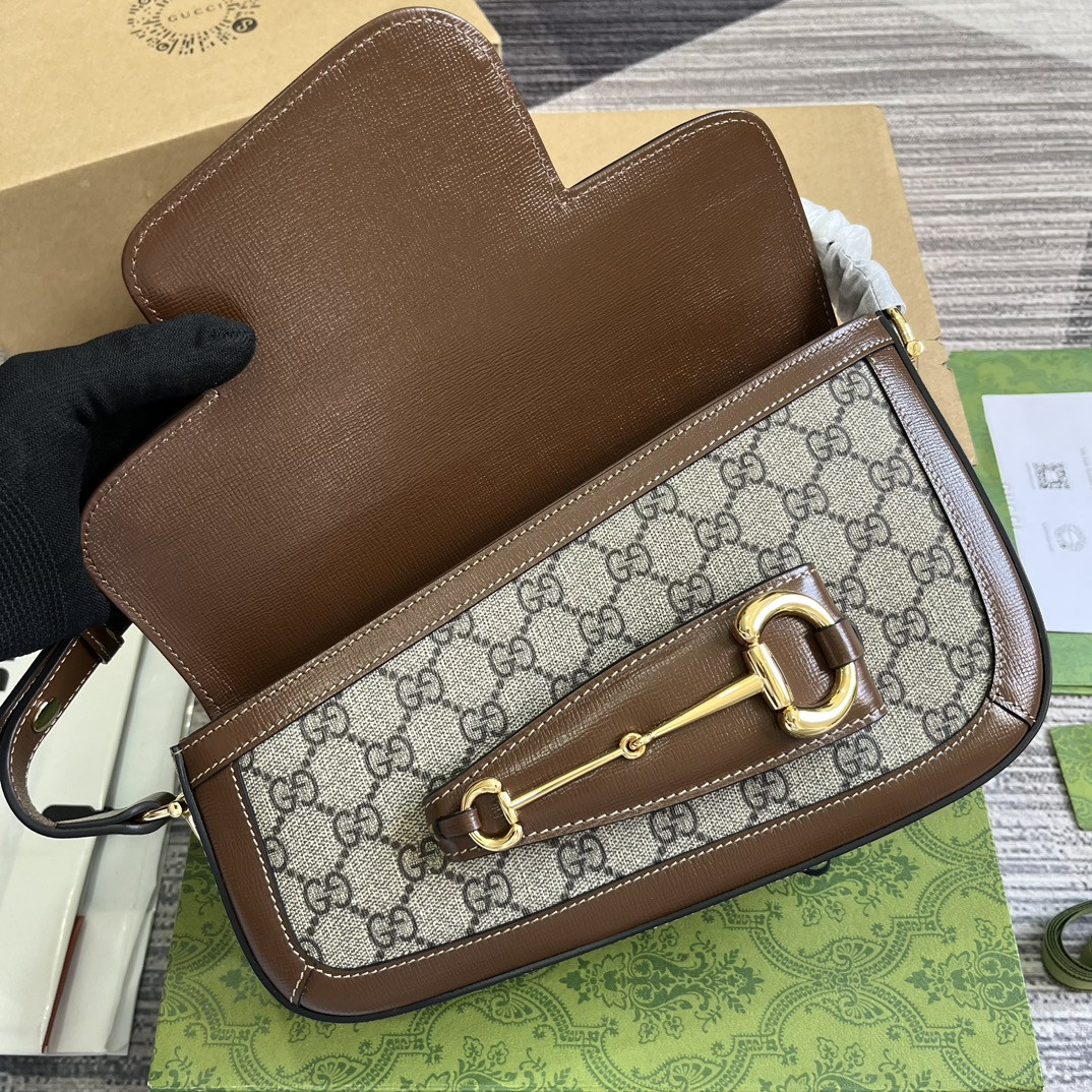 GUCCI HORSEBIT 1955 SMALL SHOULDER BAG Beige Brown 10.4 x 6.7-4.1 x 3.1-1.6 - Image 9
