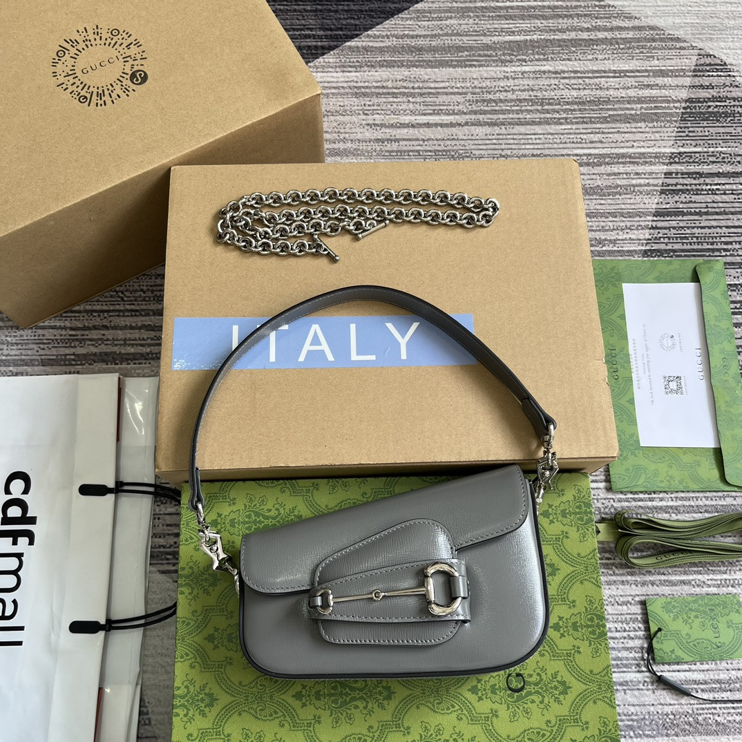 GUCCI HORSEBIT 1955 MINI SHOULDER BAG GRAY 7.7 x 5-3.1 x 2.4-1.2