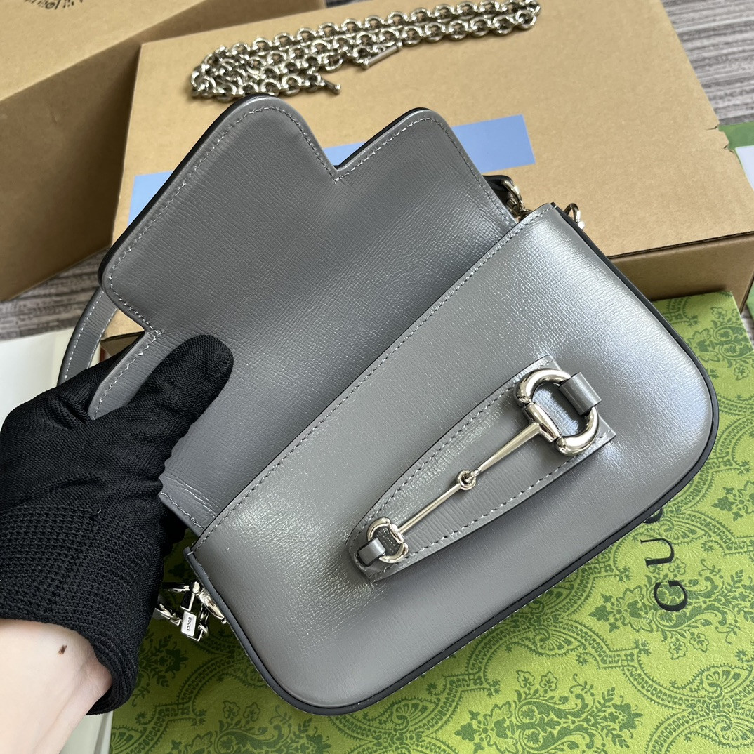 GUCCI HORSEBIT 1955 MINI SHOULDER BAG GRAY 7.7 x 5-3.1 x 2.4-1.2 - Image 9