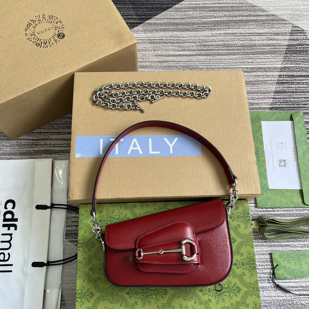 GUCCI HORSEBIT 1955 MINI SHOULDER BAG RED 7.7 x 5-3.1 x 2.4-1.2