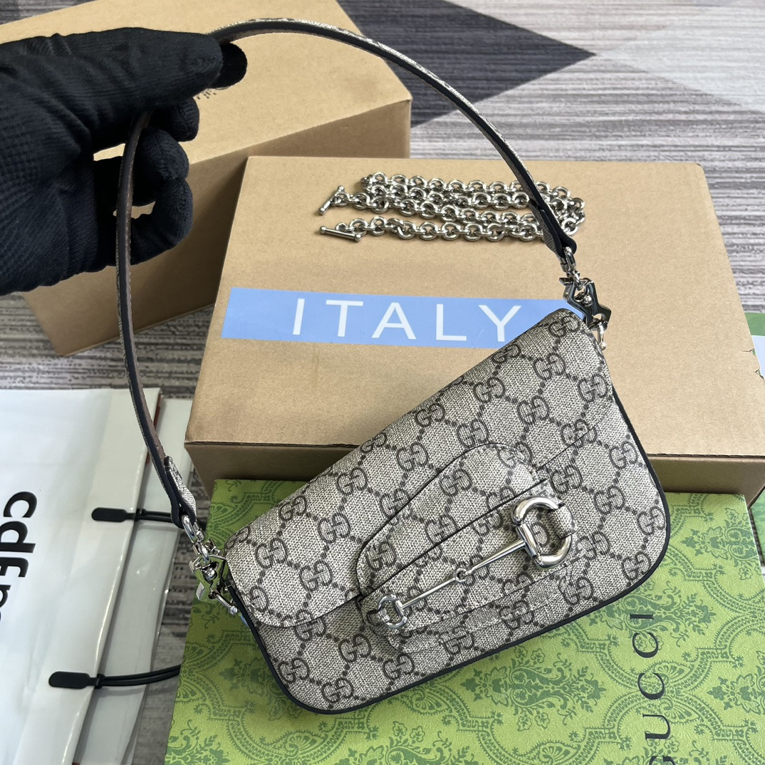 GUCCI HORSEBIT 1955 MINI SHOULDER BAG Beige and ebony 7.7 x 5-3.1 x 2.4-1.2 - Image 5