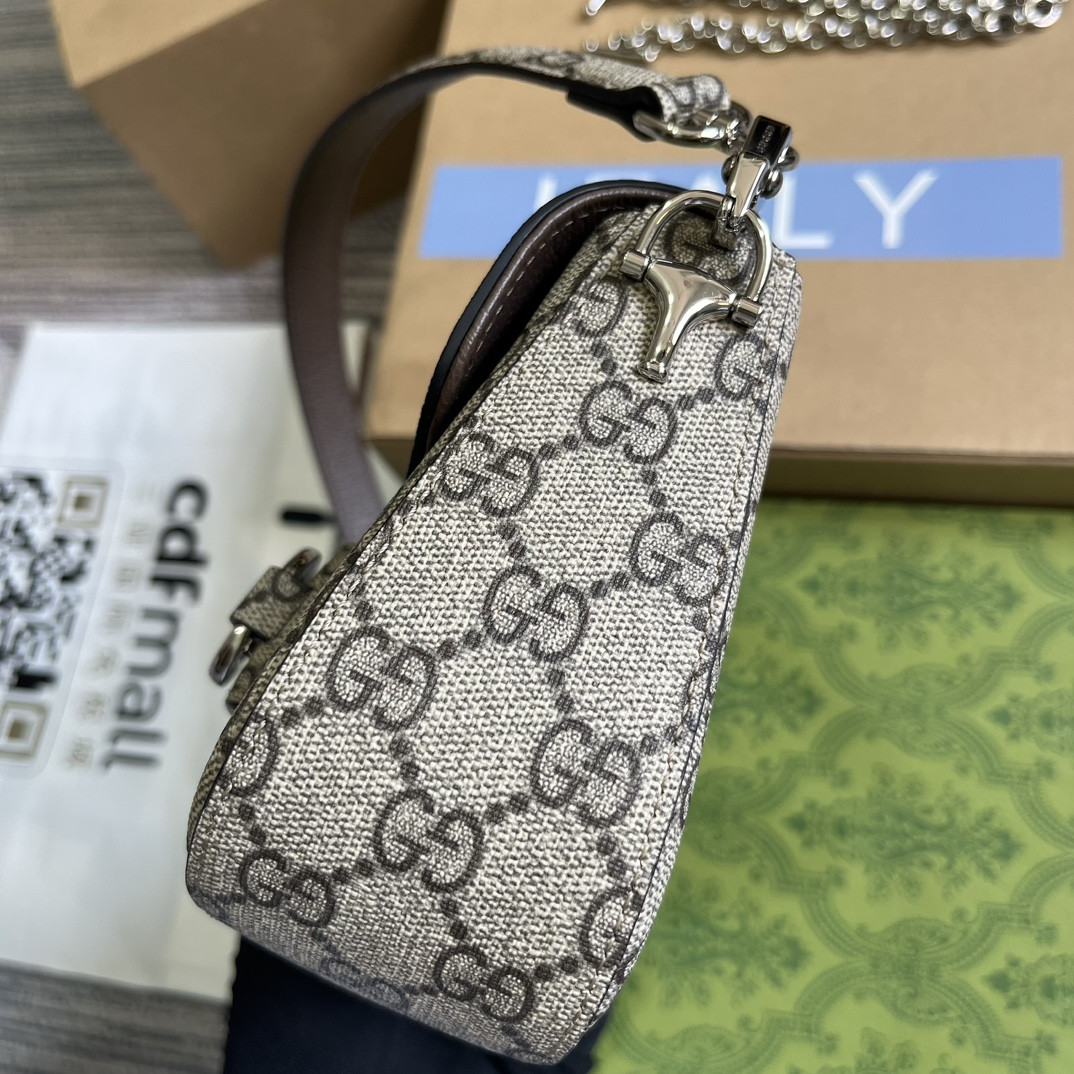GUCCI HORSEBIT 1955 MINI SHOULDER BAG Beige and ebony 7.7 x 5-3.1 x 2.4-1.2 - Image 8