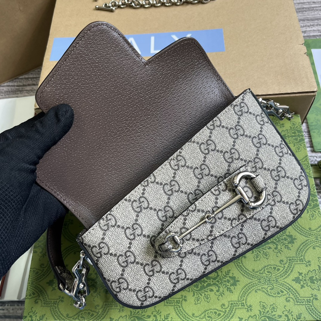 GUCCI HORSEBIT 1955 MINI SHOULDER BAG Beige and ebony 7.7 x 5-3.1 x 2.4-1.2 - Image 9
