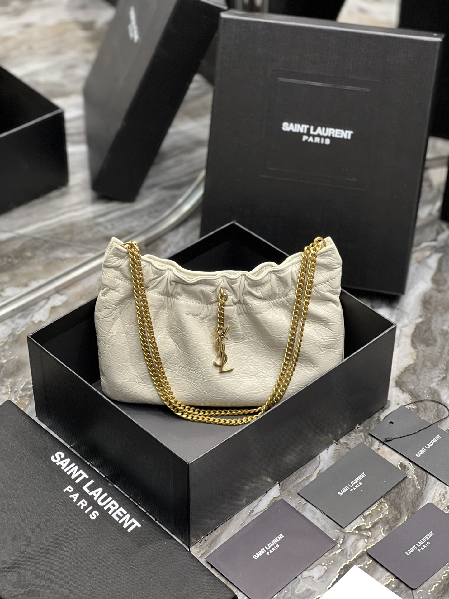 YSL Mini leather shoulder bag White 24x14x4 cm - Image 2