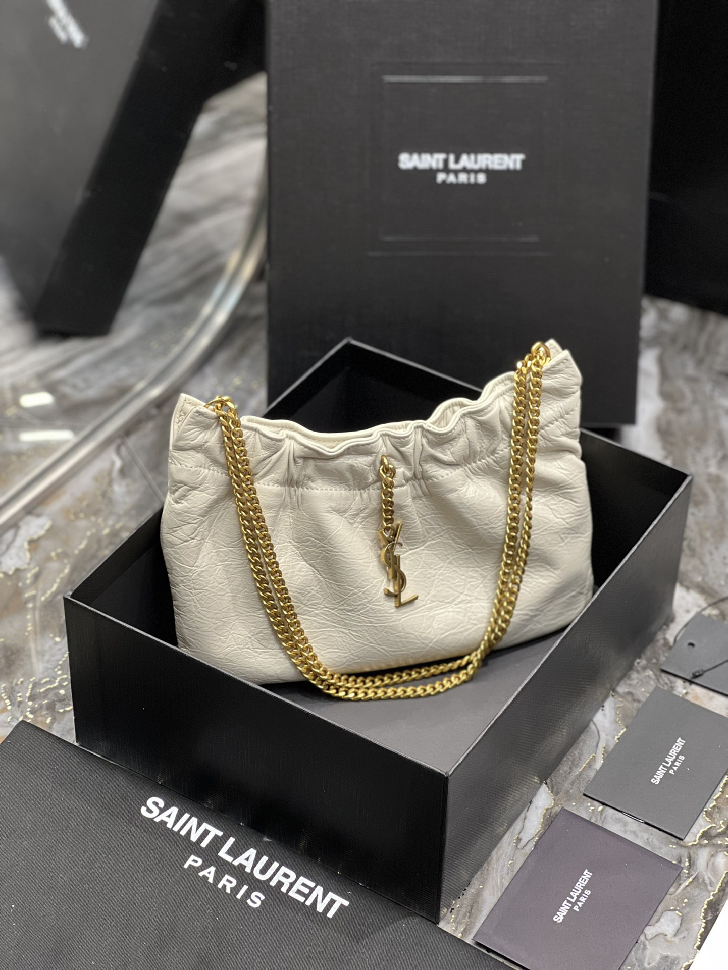 YSL Mini leather shoulder bag White 24x14x4 cm - Image 3