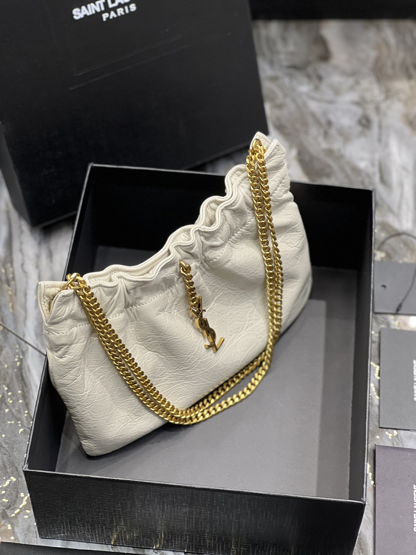 YSL Mini leather shoulder bag White 24x14x4 cm - Image 5