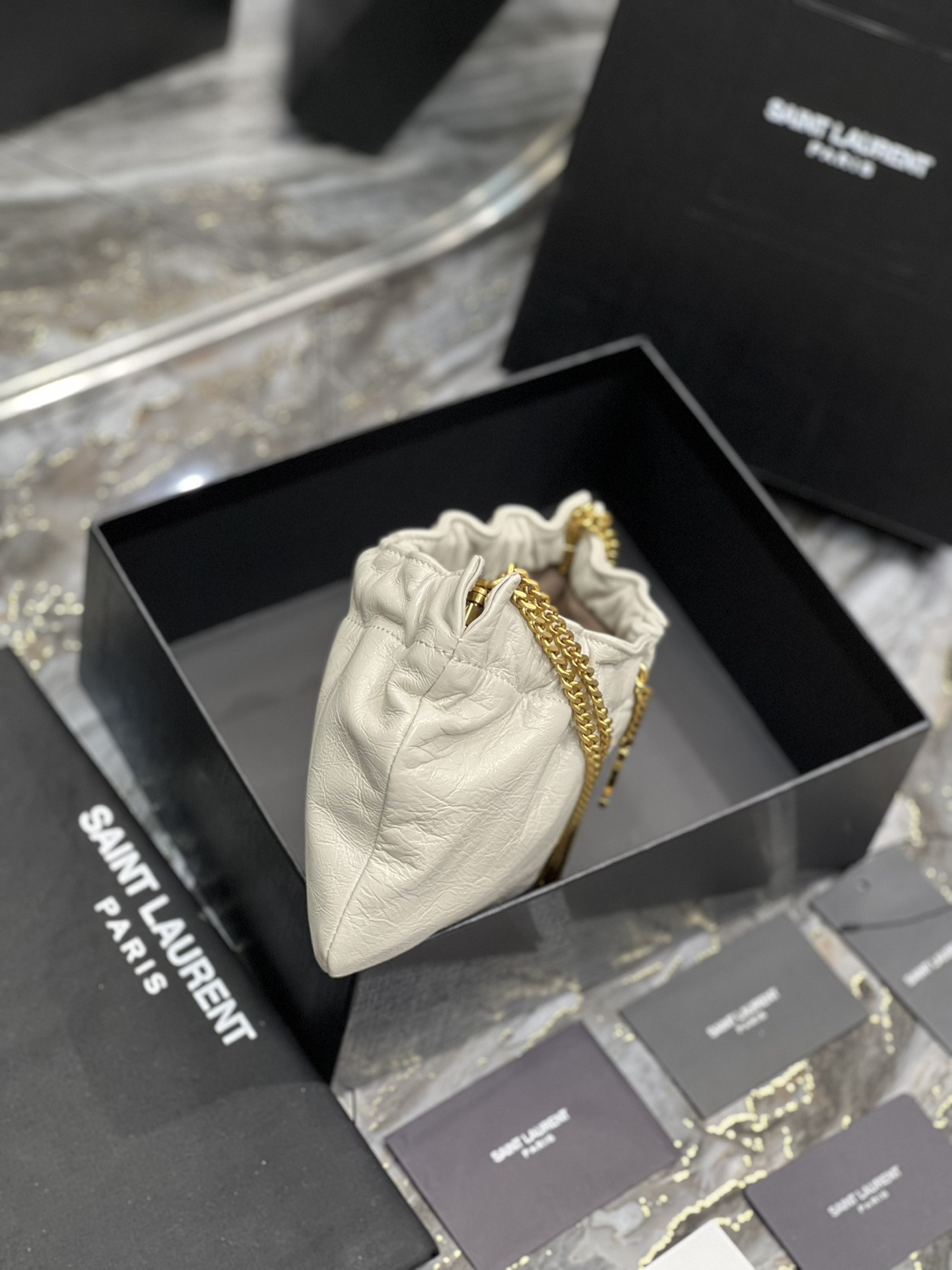 YSL Mini leather shoulder bag White 24x14x4 cm - Image 8