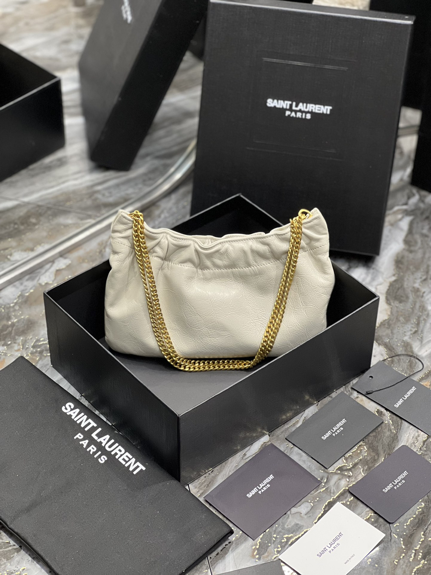 YSL Mini leather shoulder bag White 24x14x4 cm - Image 9