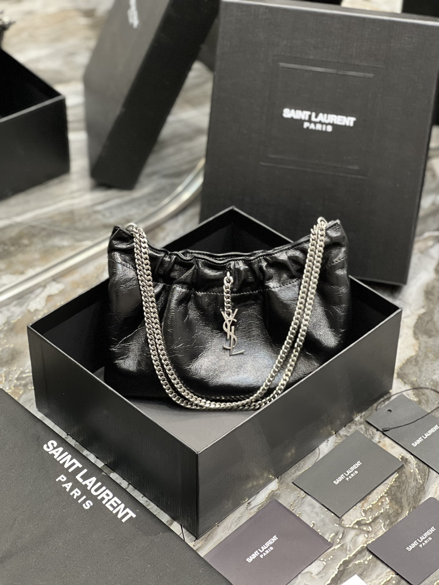 YSL Mini leather shoulder bag Black 24x14x4 cm - Image 2