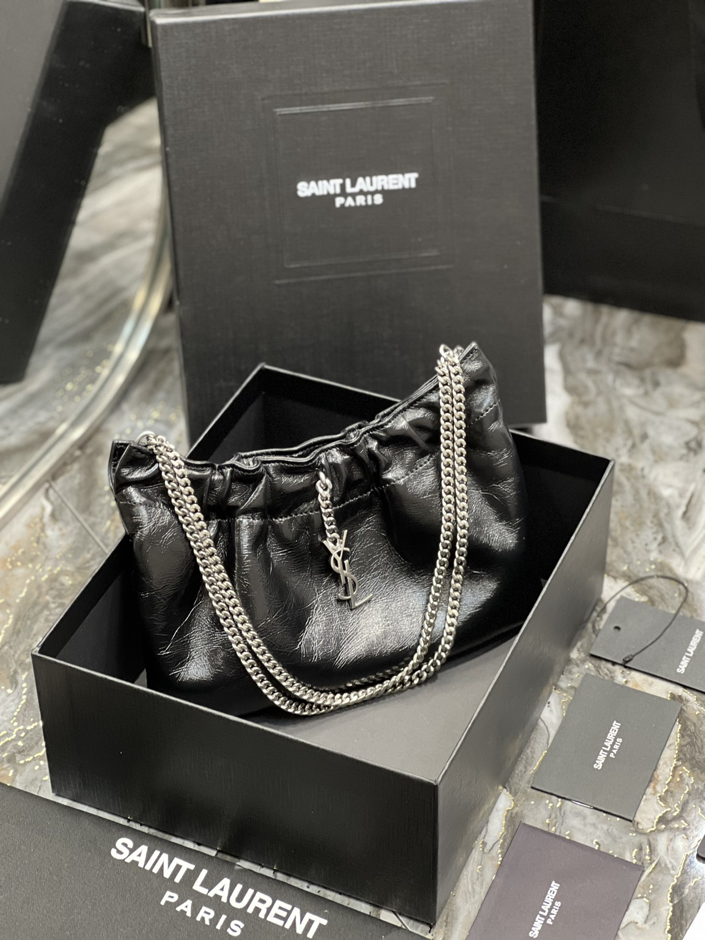 YSL Mini leather shoulder bag Black 24x14x4 cm - Image 3