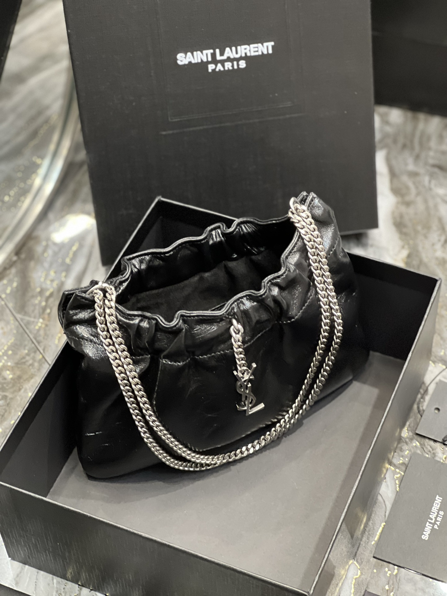 YSL Mini leather shoulder bag Black 24x14x4 cm - Image 5