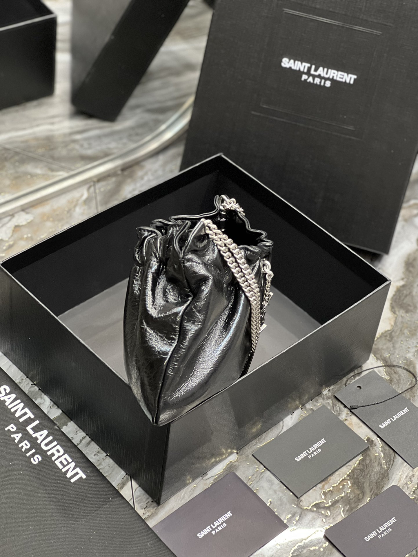 YSL Mini leather shoulder bag Black 24x14x4 cm - Image 7