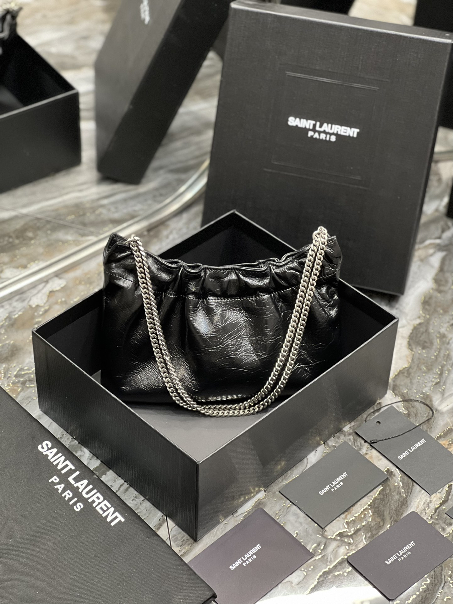 YSL Mini leather shoulder bag Black 24x14x4 cm - Image 8