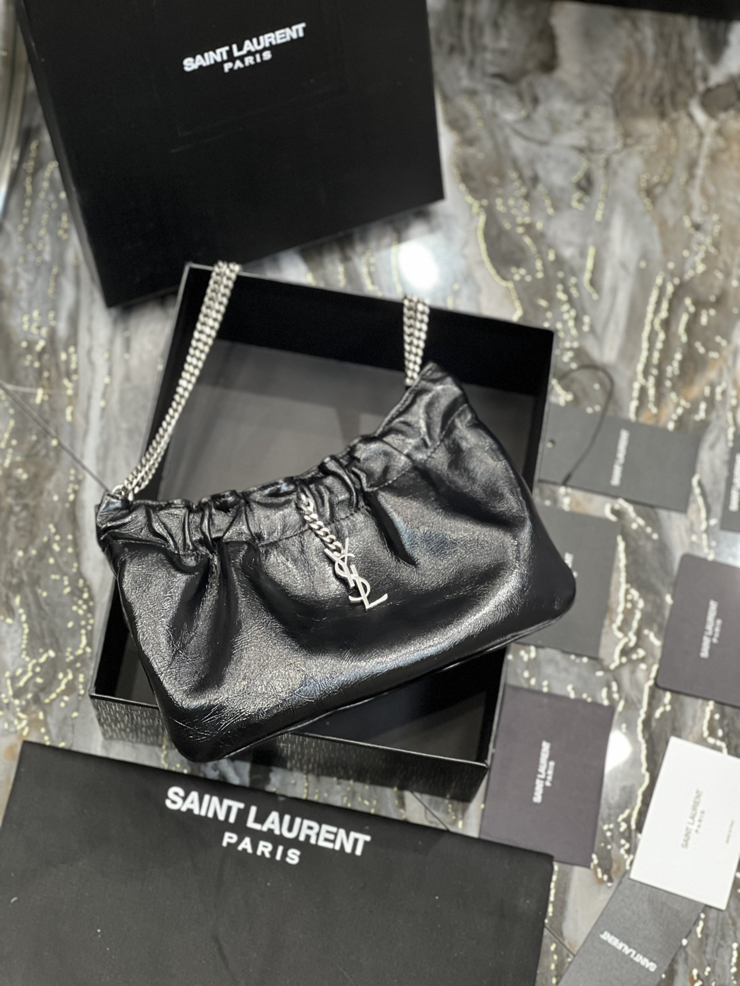 YSL Mini leather shoulder bag Black 24x14x4 cm - Image 9