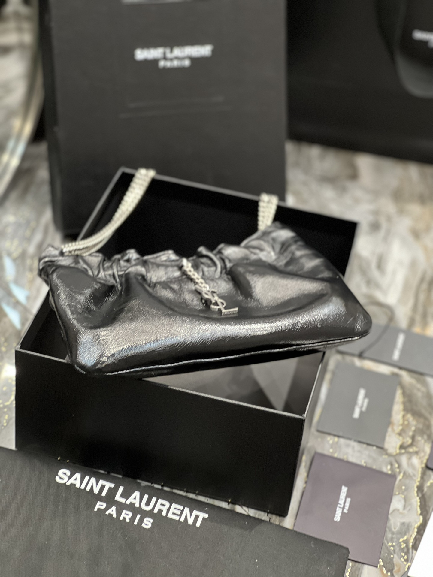 YSL Mini leather shoulder bag Black 24x14x4 cm - Image 10
