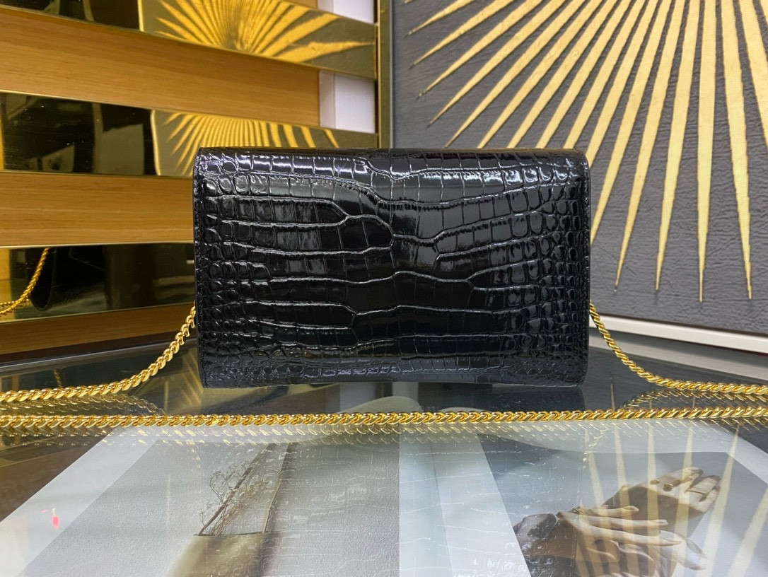YSL UPTOWN CHAIN WALLET IN CROCODILE-EMBOSSED SHINY LEATHER 7.5 X 4.7 X 1.2 INCHES - Image 4