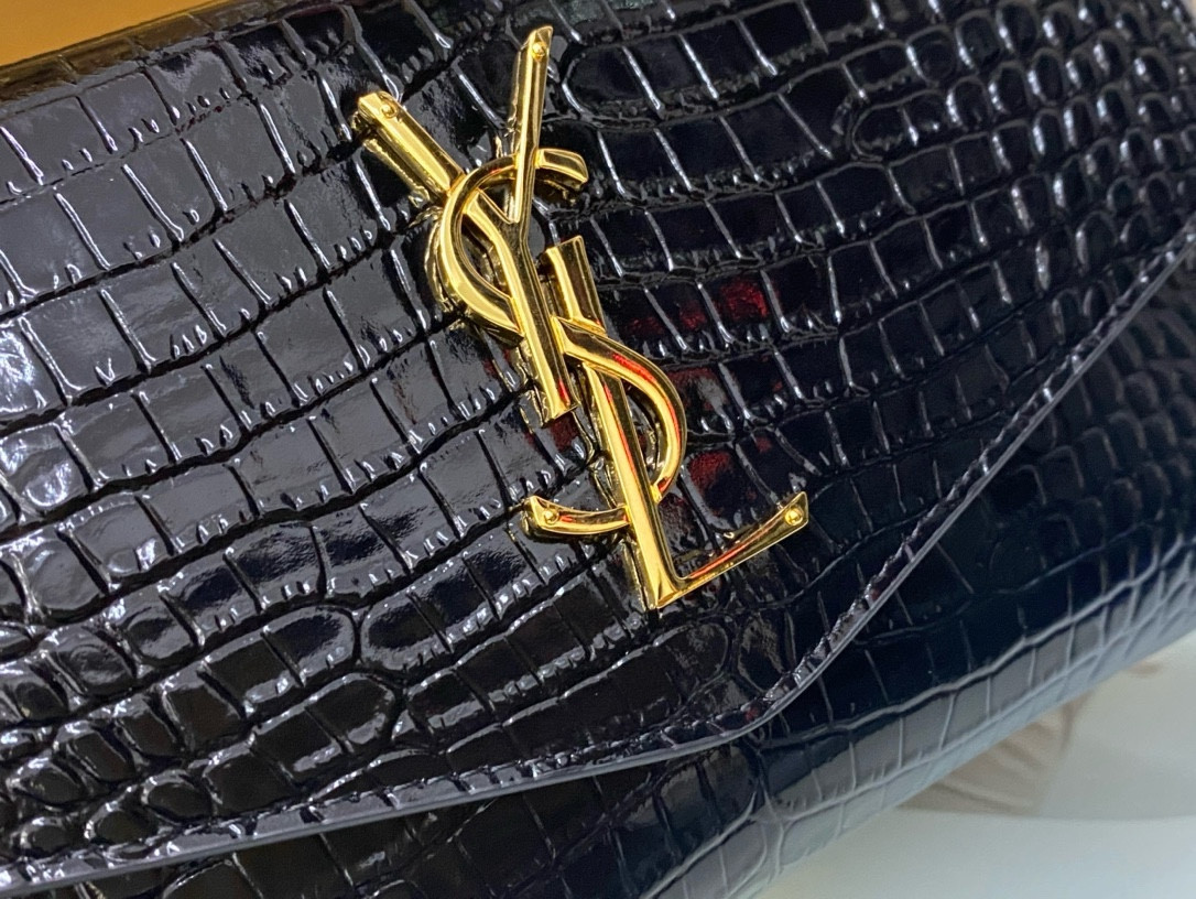 YSL UPTOWN CHAIN WALLET IN CROCODILE-EMBOSSED SHINY LEATHER 7.5 X 4.7 X 1.2 INCHES - Image 6