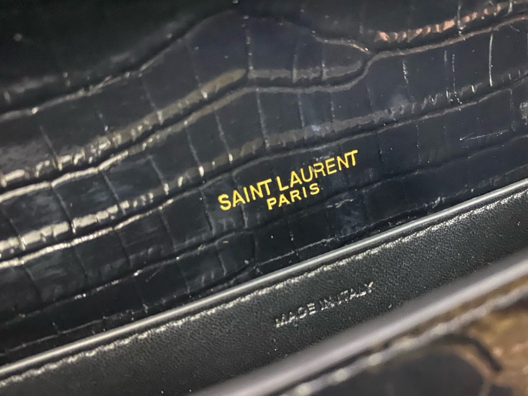 YSL UPTOWN CHAIN WALLET IN CROCODILE-EMBOSSED SHINY LEATHER 7.5 X 4.7 X 1.2 INCHES - Image 9
