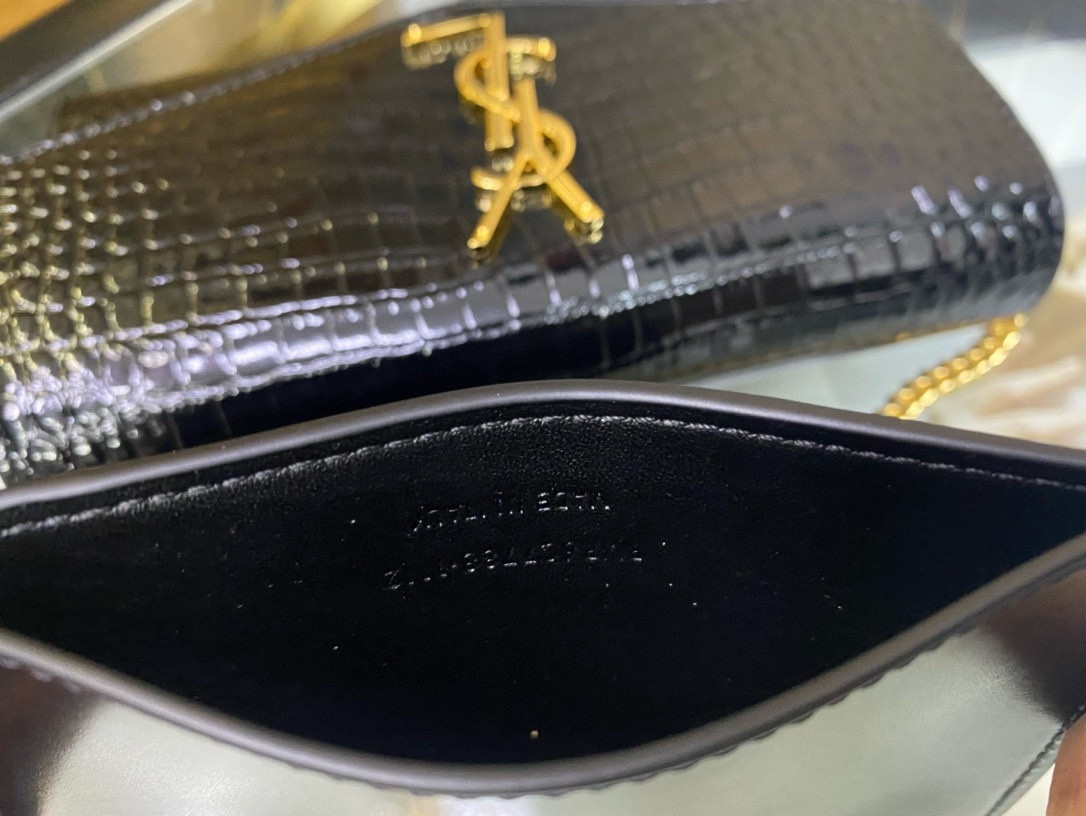 YSL UPTOWN CHAIN WALLET IN CROCODILE-EMBOSSED SHINY LEATHER 7.5 X 4.7 X 1.2 INCHES - Image 10