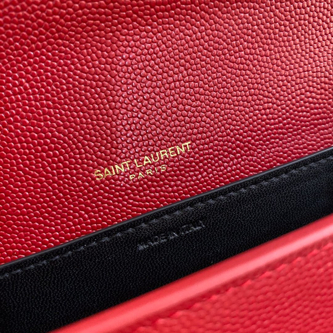 YSL UPTOWN CHAIN WALLET IN GRAIN DE POUDRE EMBOSSED LEATHER RED 7.5 X 4.7 X 1.2 INCHES - Image 8