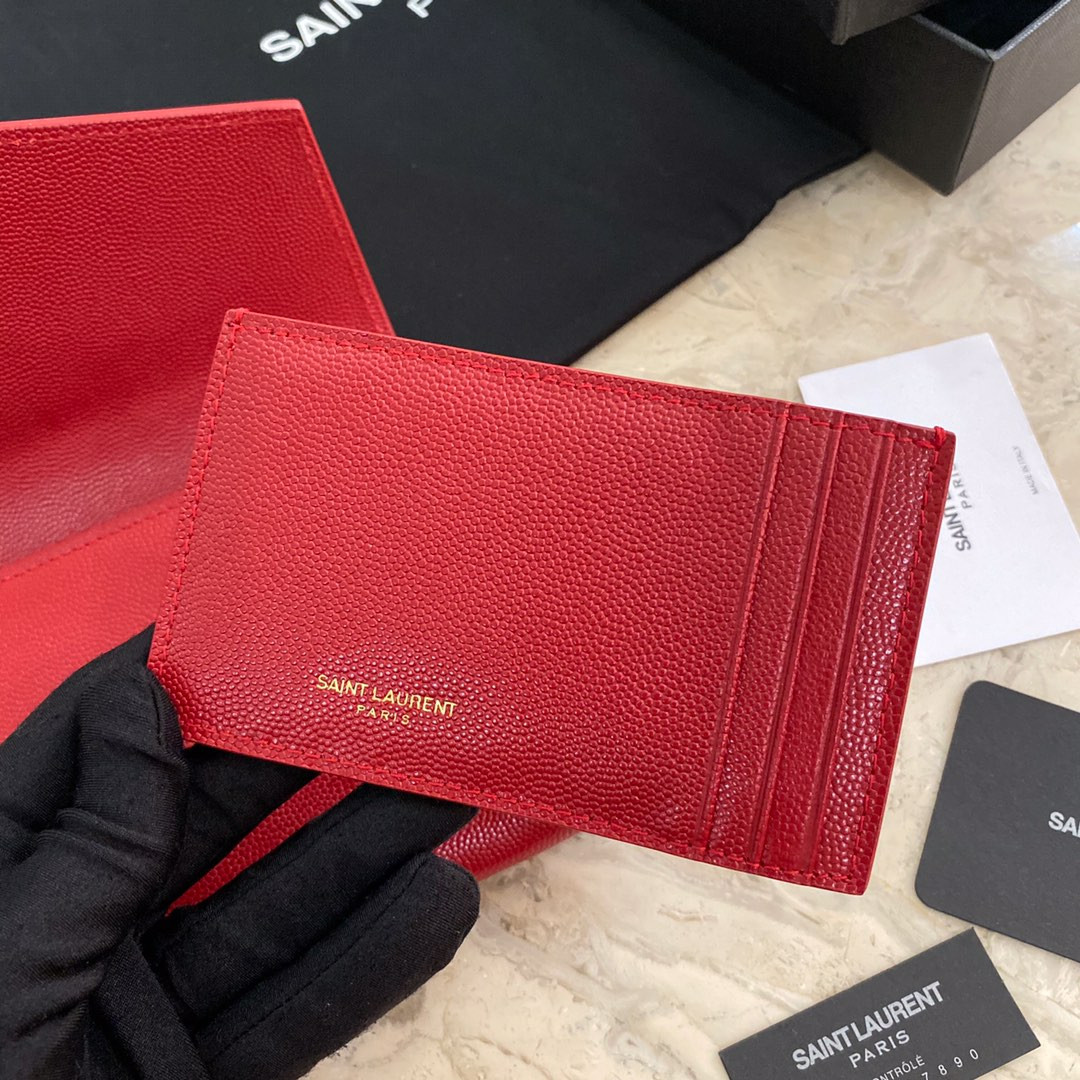 YSL UPTOWN CHAIN WALLET IN GRAIN DE POUDRE EMBOSSED LEATHER RED 7.5 X 4.7 X 1.2 INCHES - Image 9